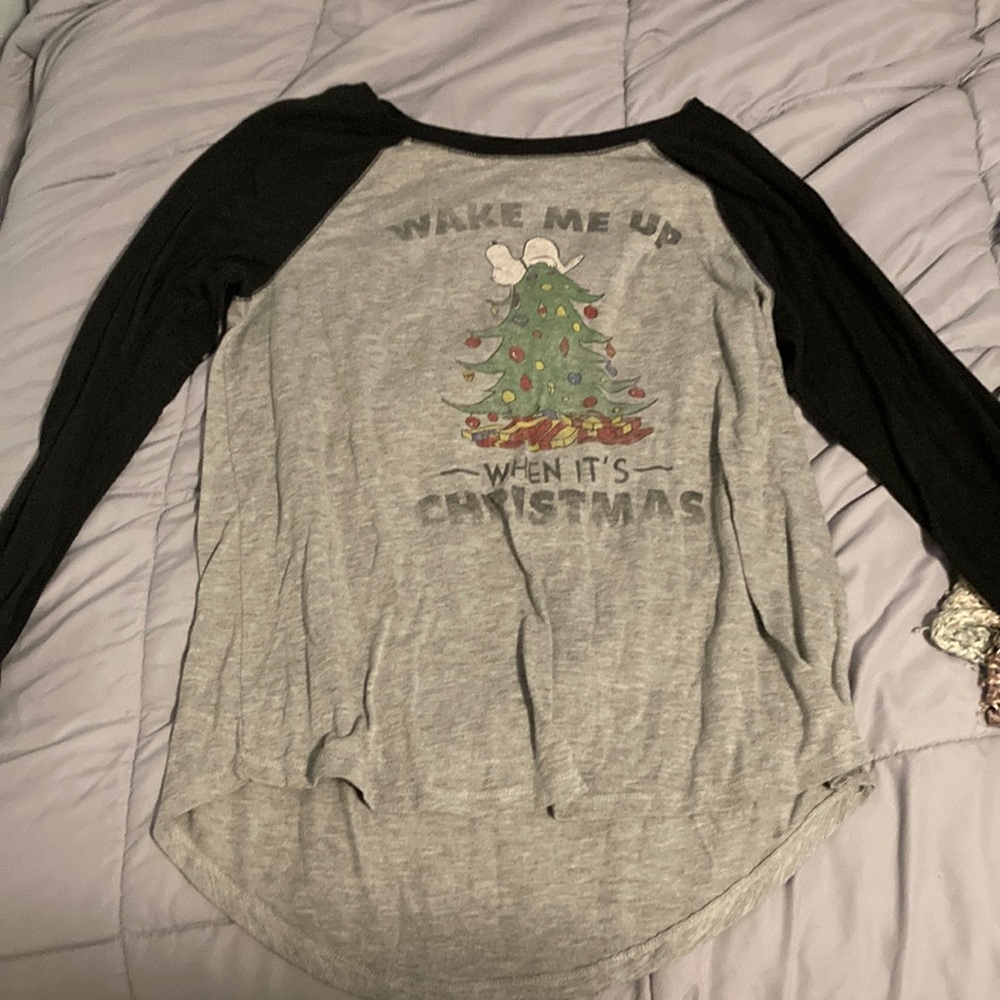 Peanuts Kid's Black and Gray Christmas Baseball Long Sleeve T-Shirt